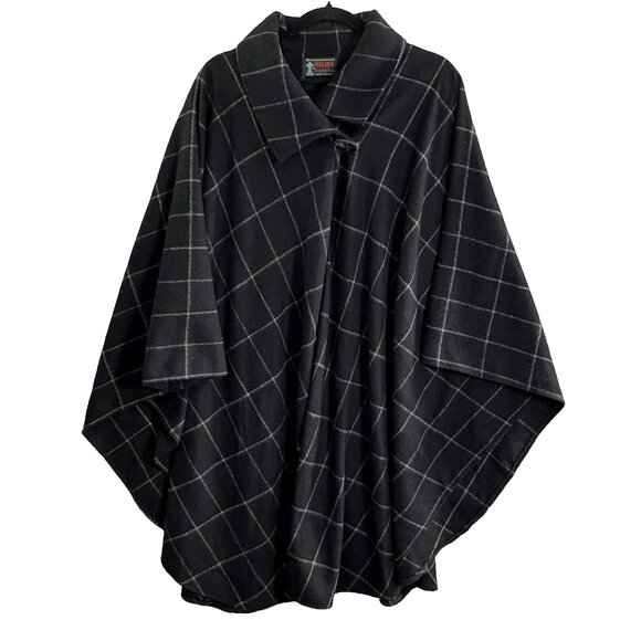 Jimmy Hourihan MOLINA Cashmere Blend Cape Cloak One Size Black Checker Wool 13-4 - Picture 1 of 9